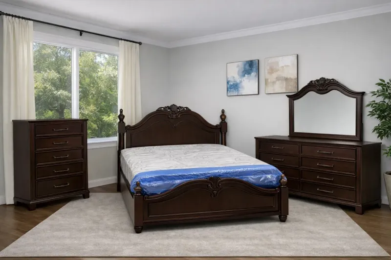 Dark Cherry Ornate Bedroom Set
