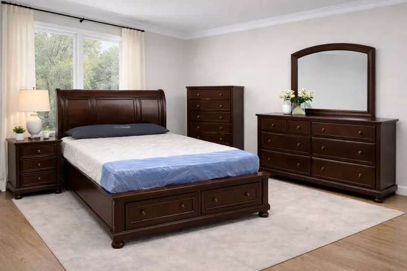 Dark Cherry Sleigh Storage Bedroom Set