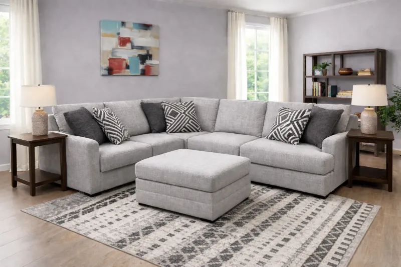 Grey Sectional with Ottoman