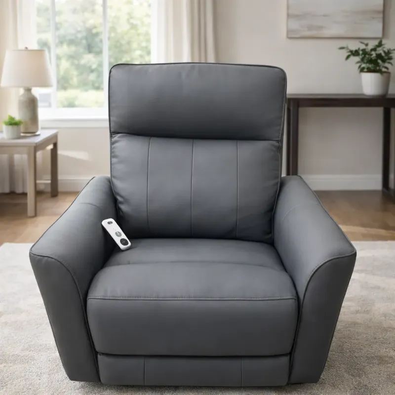 Dark Grey Leather Power Recliner